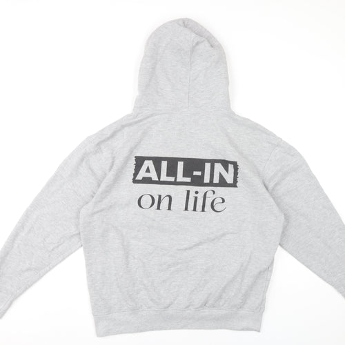 True Student Mens Grey Pullover Hoodie M Regular Fit Graphic Print