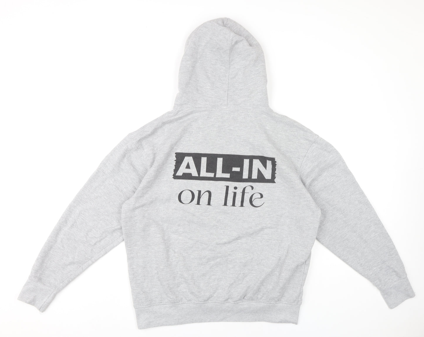 True Student Mens Grey Pullover Hoodie M Regular Fit Graphic Print
