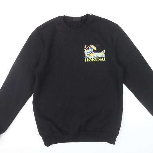 Hokusai Men’s Black Pullover Sweatshirt S Regular Fit Graphic Art