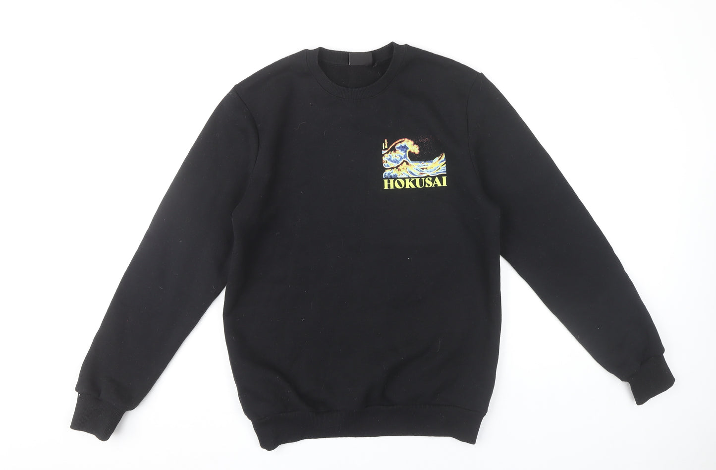 Hokusai Men’s Black Pullover Sweatshirt S Regular Fit Graphic Art
