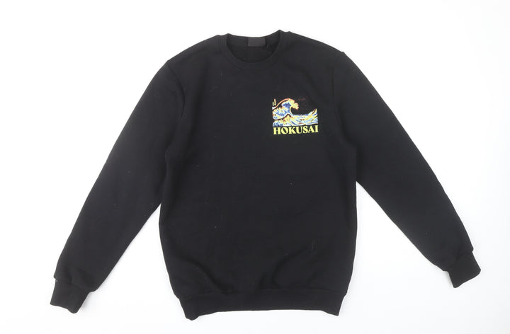 Hokusai Men’s Black Pullover Sweatshirt S Regular Fit Graphic Art