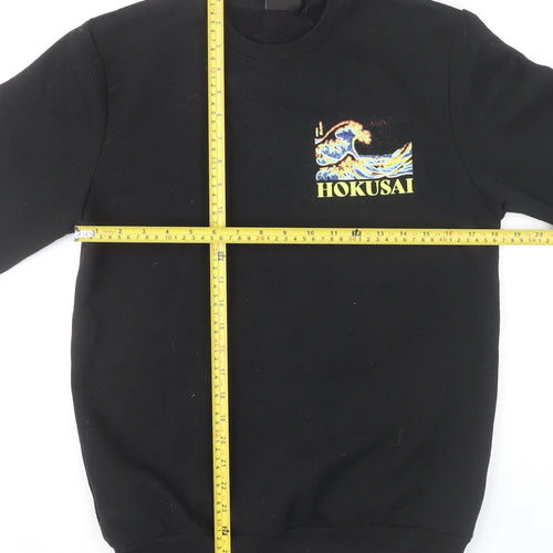 Hokusai Men’s Black Pullover Sweatshirt S Regular Fit Graphic Art
