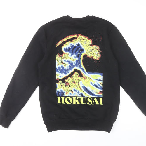 Hokusai Men’s Black Pullover Sweatshirt S Regular Fit Graphic Art