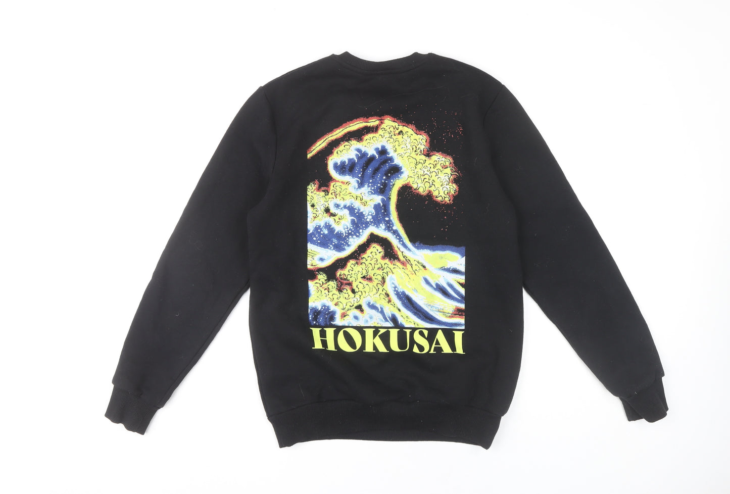 Hokusai Men’s Black Pullover Sweatshirt S Regular Fit Graphic Art