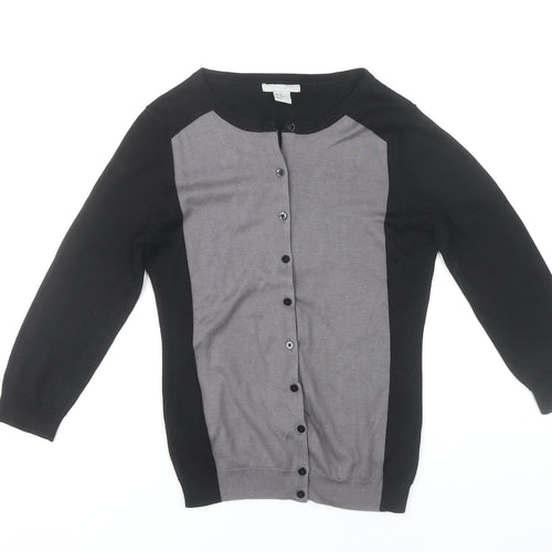 H&M Womens XS Black Grey Button Up Cardigan 3/4 Sleeve Knitwear