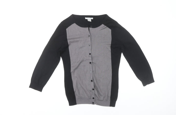 H&M Womens XS Black Grey Button Up Cardigan 3/4 Sleeve Knitwear
