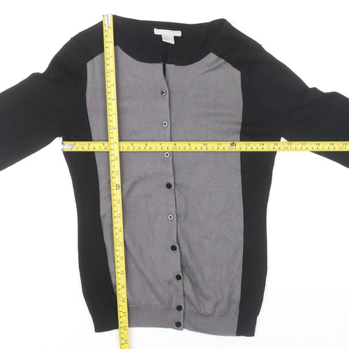 H&M Womens XS Black Grey Button Up Cardigan 3/4 Sleeve Knitwear