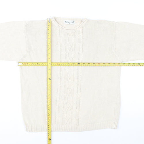 Jumper Womens Beige L Cable Knit Cotton Crew Neck Pullover