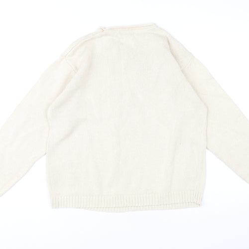 Jumper Womens Beige L Cable Knit Cotton Crew Neck Pullover