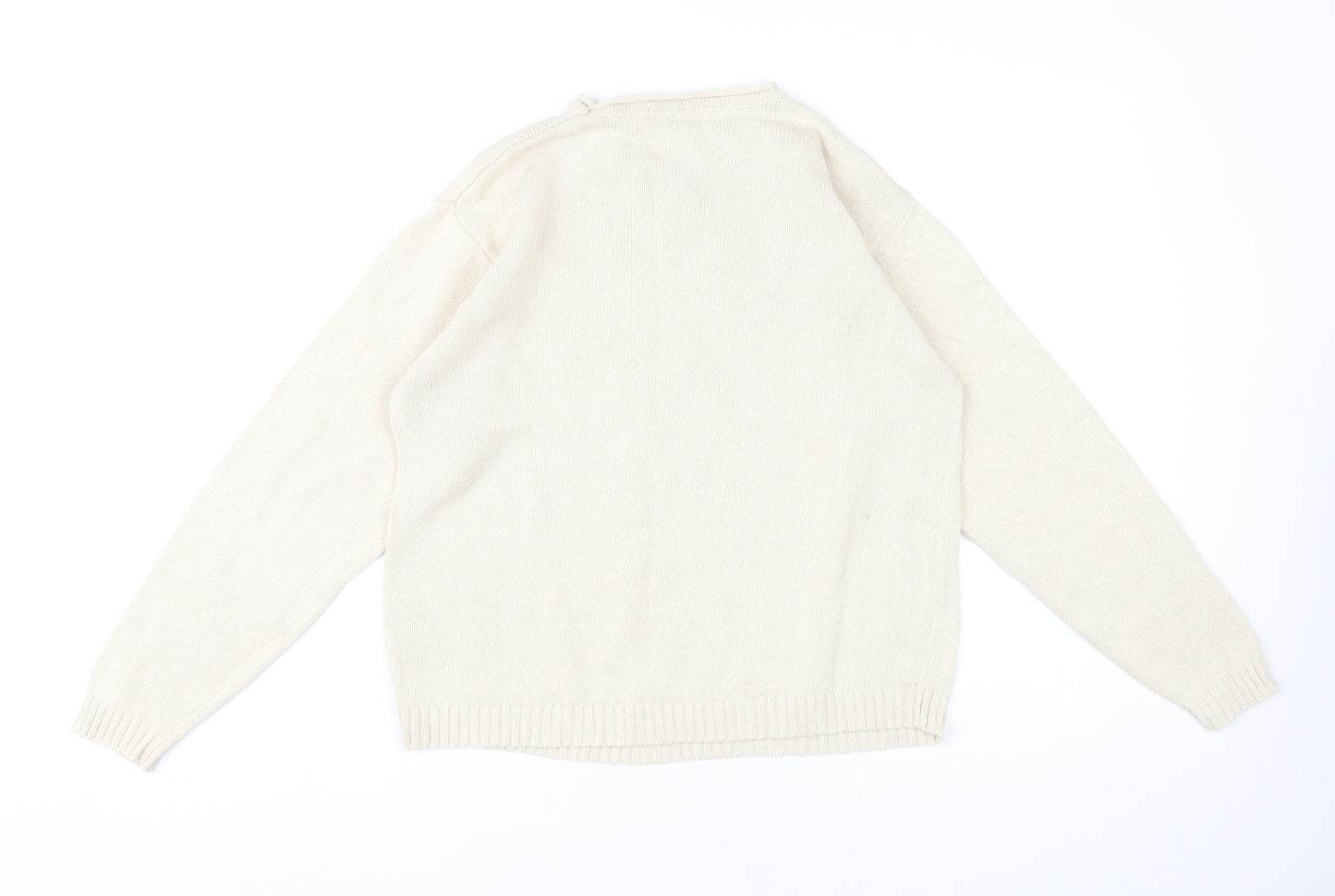 Jumper Womens Beige L Cable Knit Cotton Crew Neck Pullover