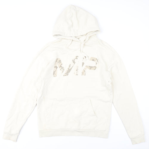MP Men’s Beige Pullover Hoodie Size M Hooded Graphic Cotton Sweatshirt