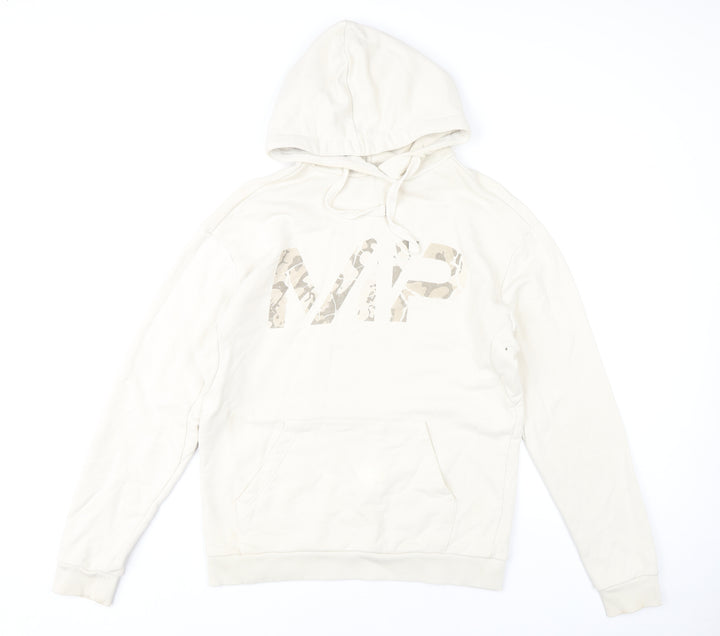 MP Men’s Beige Pullover Hoodie Size M Hooded Graphic Cotton Sweatshirt