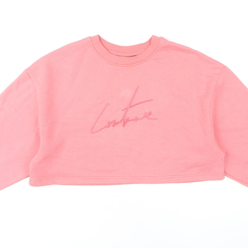 The Couture Club Women Pink Crop Sweatshirt S Embroidered Logo Pullover