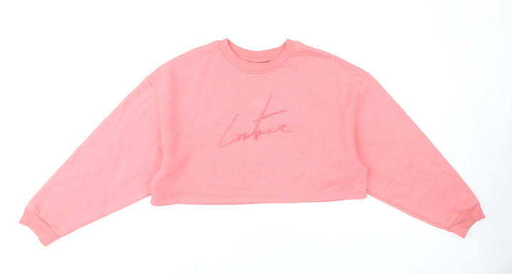 The Couture Club Women Pink Crop Sweatshirt S Embroidered Logo Pullover