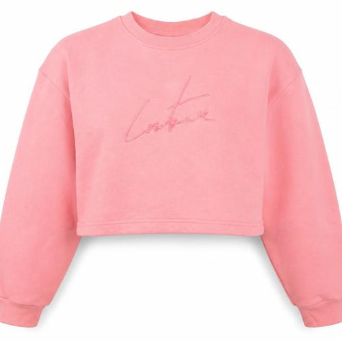 The Couture Club Women Pink Crop Sweatshirt S Embroidered Logo Pullover
