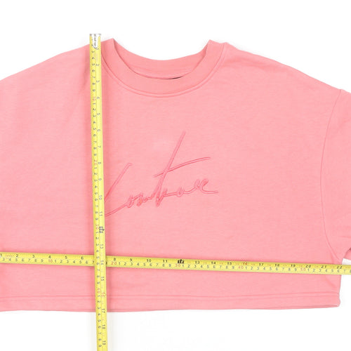 The Couture Club Women Pink Crop Sweatshirt S Embroidered Logo Pullover