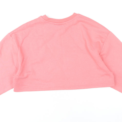 The Couture Club Women Pink Crop Sweatshirt S Embroidered Logo Pullover