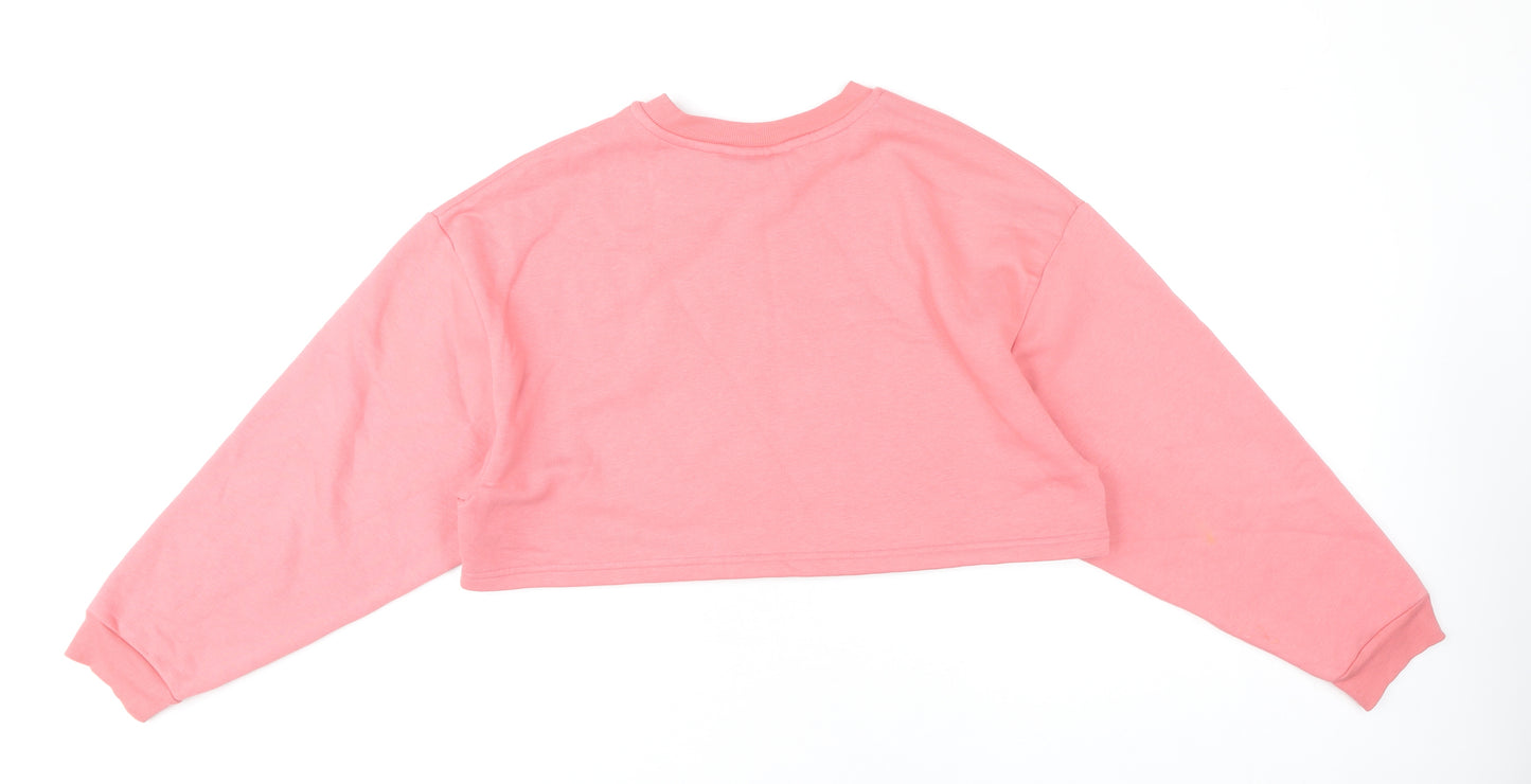 The Couture Club Women Pink Crop Sweatshirt S Embroidered Logo Pullover