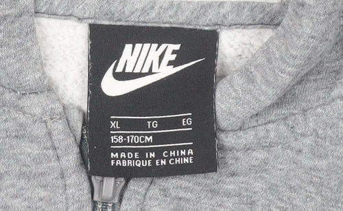 Nike Boys Grey Full Zip Hoodie XL (158-170cm) Cotton Blend Sportswear