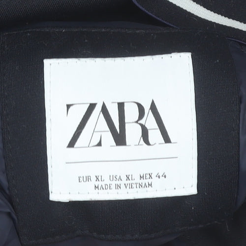 Zara Men’s Black XL Bomber Jacket Full Zip Polyester Casual
