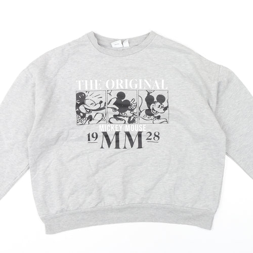 Disney Womens Grey Mickey Mouse Pullover Sweatshirt L 14/16