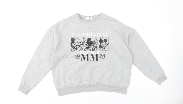 Disney Womens Grey Mickey Mouse Pullover Sweatshirt L 14/16