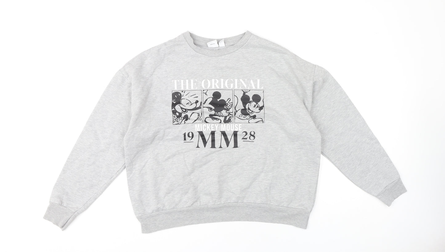 Disney Womens Grey Mickey Mouse Pullover Sweatshirt L 14/16