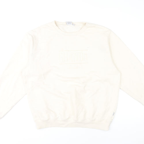 Ghanda Womens Ivory Cotton Pullover Sweatshirt Size 12