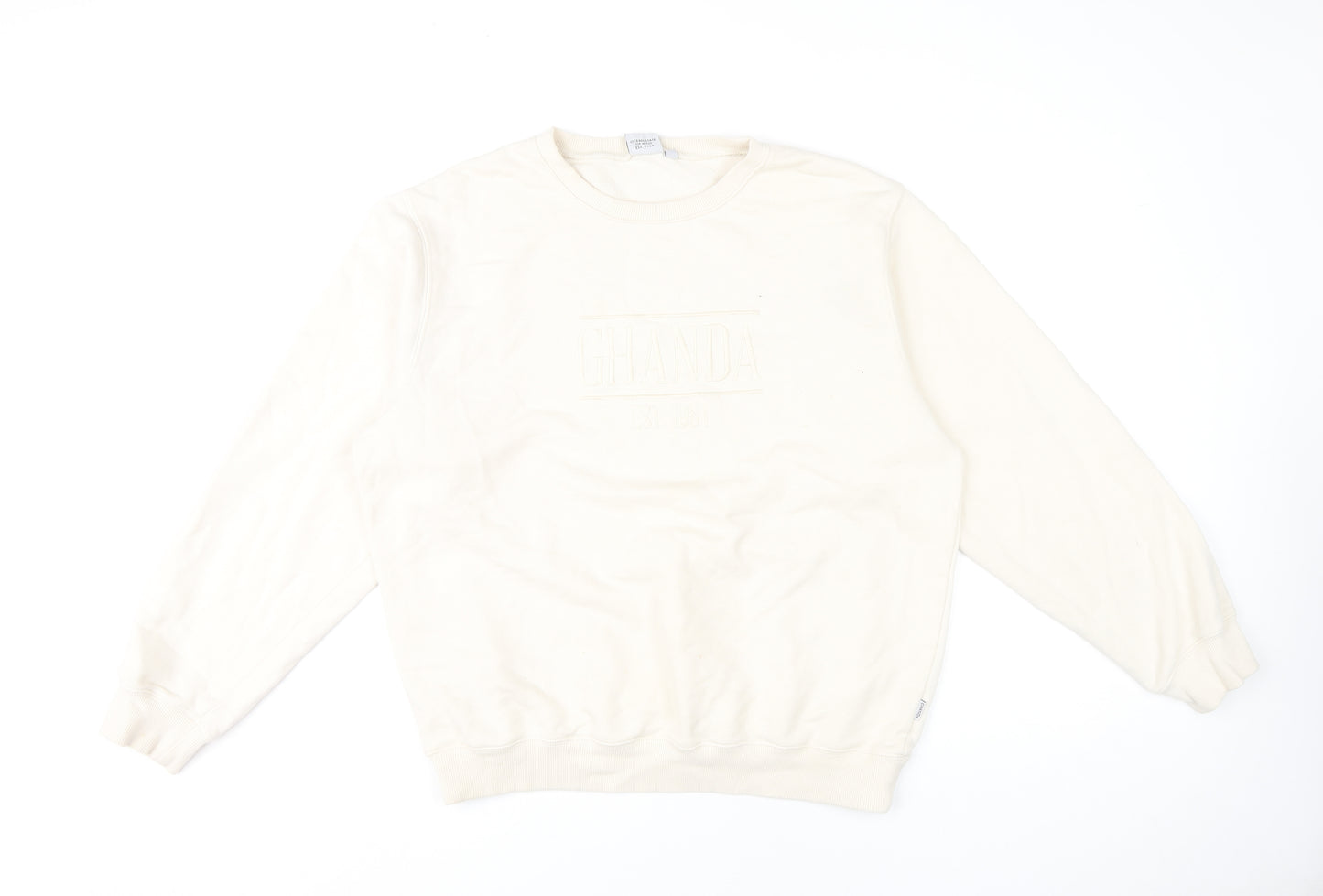 Ghanda Womens Ivory Cotton Pullover Sweatshirt Size 12