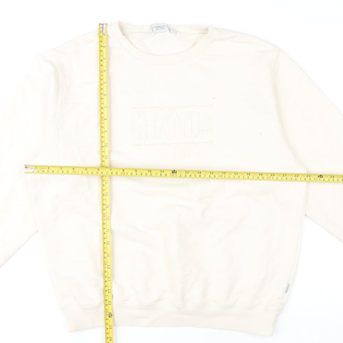 Ghanda Womens Ivory Cotton Pullover Sweatshirt Size 12