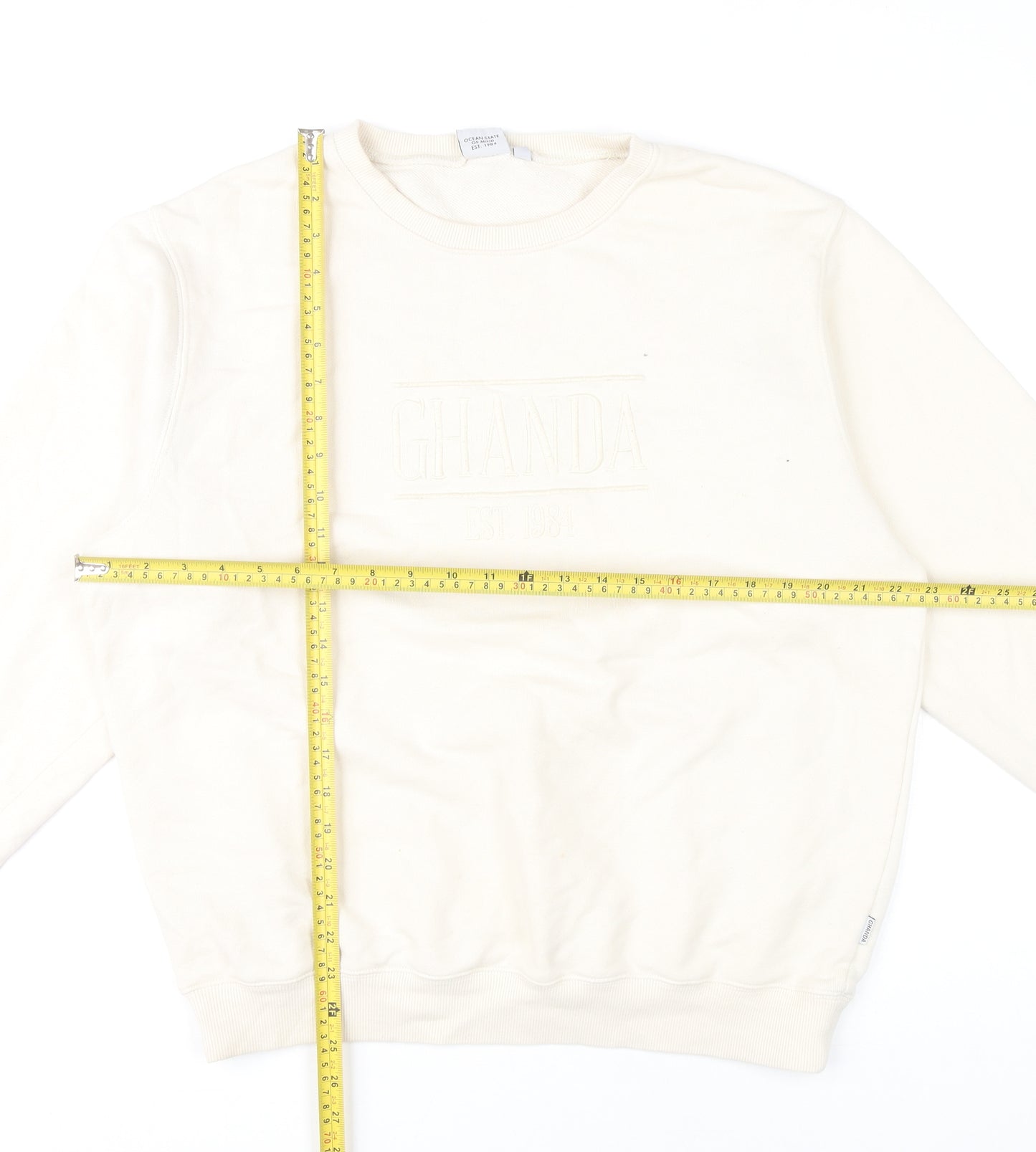 Ghanda Womens Ivory Cotton Pullover Sweatshirt Size 12