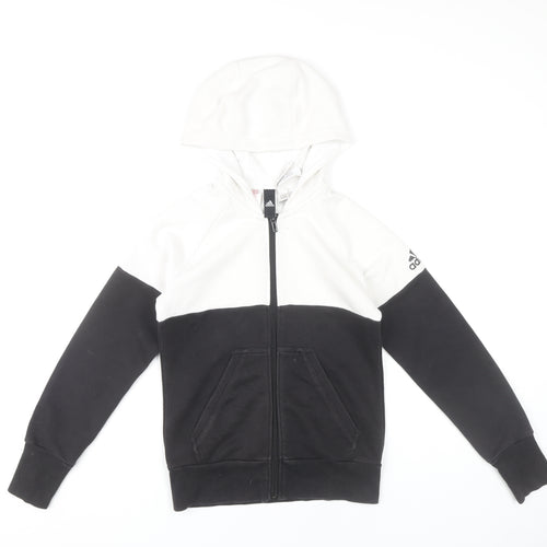 Adidas Boys Black & White Colourblock Full Zip Hoodie 11-12Y Sportswear