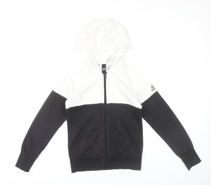 Adidas Boys Black & White Colourblock Full Zip Hoodie 11-12Y Sportswear