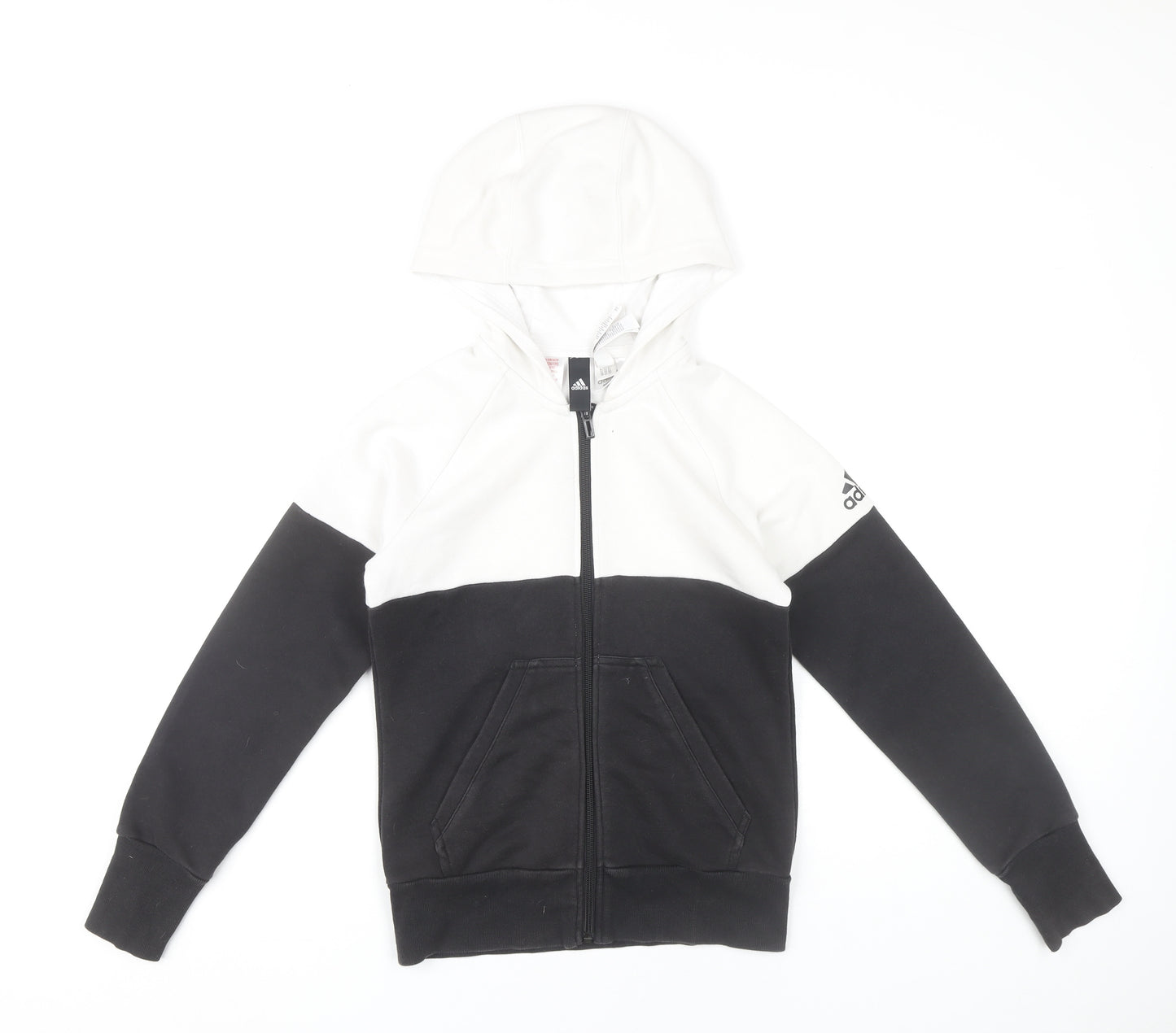 Adidas Boys Black & White Colourblock Full Zip Hoodie 11-12Y Sportswear