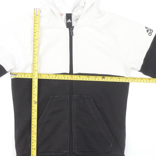 Adidas Boys Black & White Colourblock Full Zip Hoodie 11-12Y Sportswear