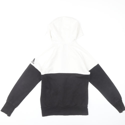 Adidas Boys Black & White Colourblock Full Zip Hoodie 11-12Y Sportswear