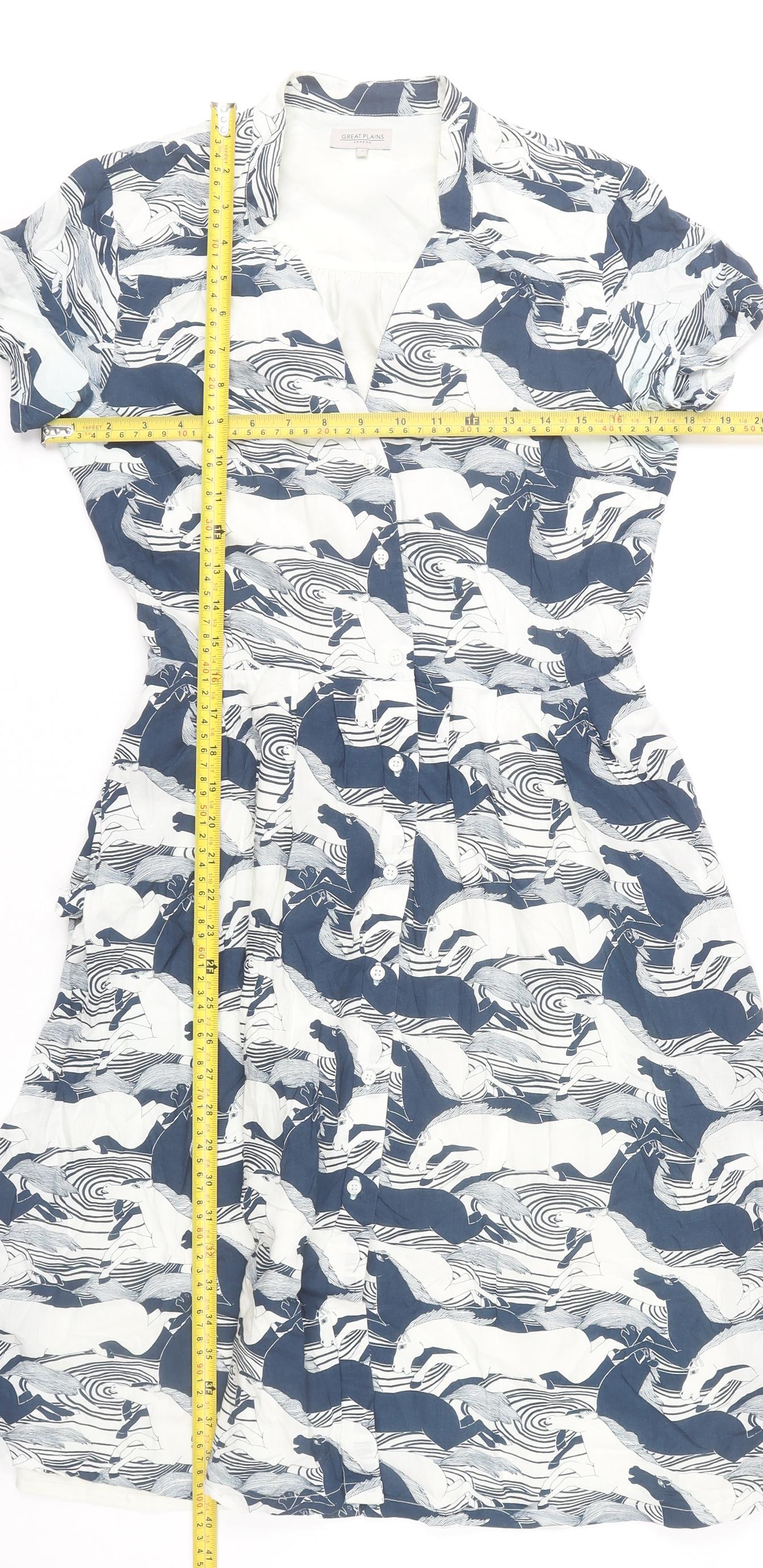 Great Plains Women’s Blue White Animal Print Shirt Dress Size S