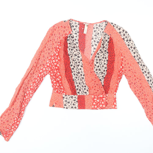 H&M Womens Multicoloured Floral Wrap Blouse UK 6 Long Sleeve Viscose