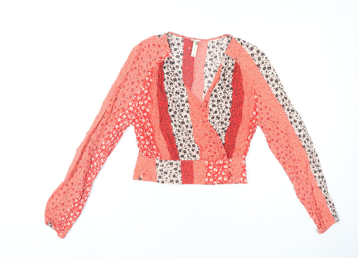 H&M Womens Multicoloured Floral Wrap Blouse UK 6 Long Sleeve Viscose