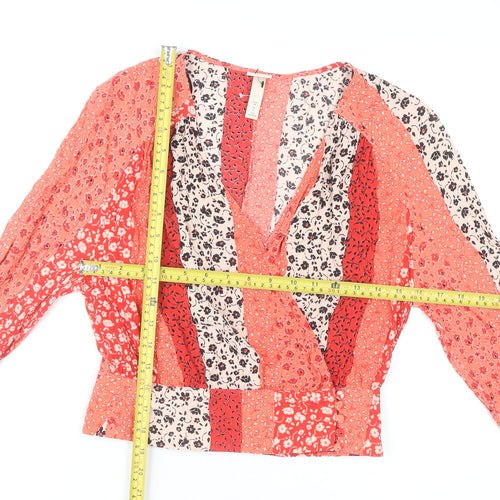 H&M Womens Multicoloured Floral Wrap Blouse UK 6 Long Sleeve Viscose