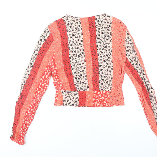 H&M Womens Multicoloured Floral Wrap Blouse UK 6 Long Sleeve Viscose