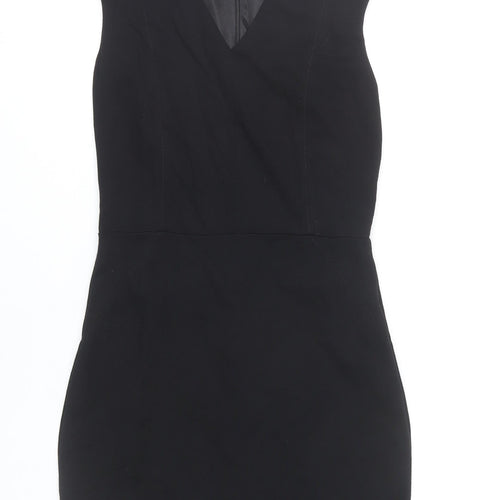 Mango Women’s Black Bodycon Dress Size 10 Sleeveless V-Neck Work Party