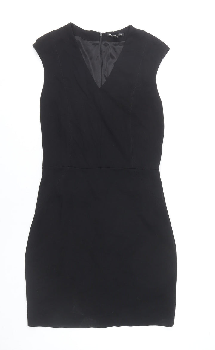Mango Women’s Black Bodycon Dress Size 10 Sleeveless V-Neck Work Party