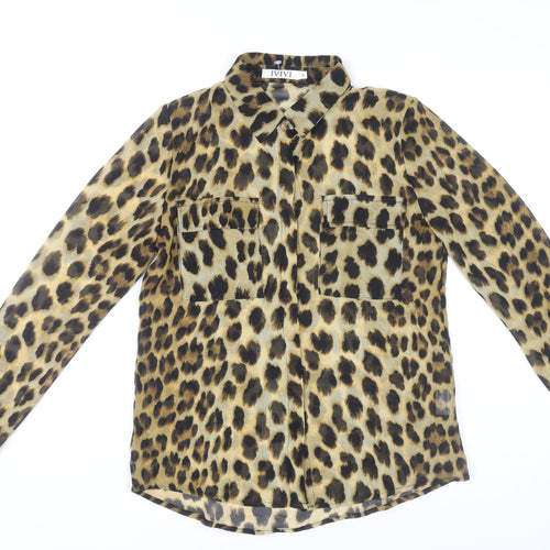IVIVI Womens Leopard Print Button-Up Sheer Blouse Shirt S