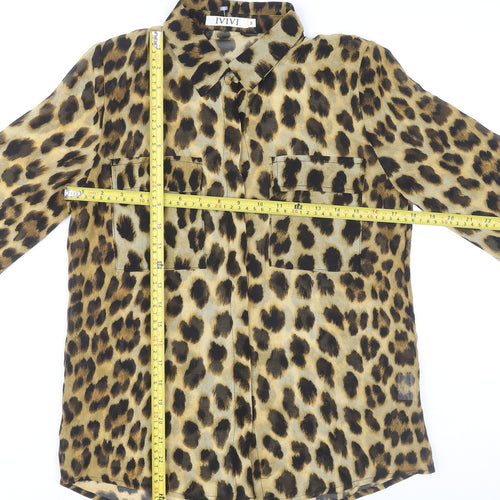 IVIVI Womens Leopard Print Button-Up Sheer Blouse Shirt S