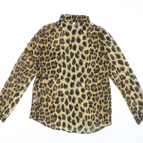 IVIVI Womens Leopard Print Button-Up Sheer Blouse Shirt S