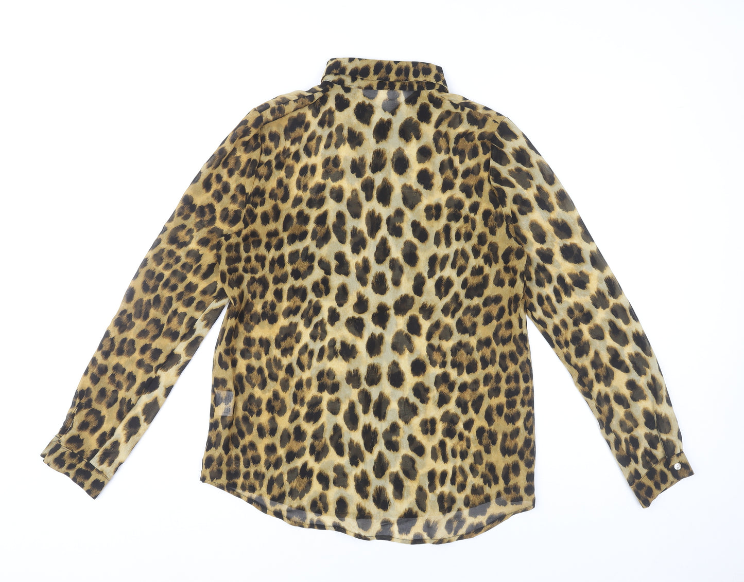 IVIVI Womens Leopard Print Button-Up Sheer Blouse Shirt S