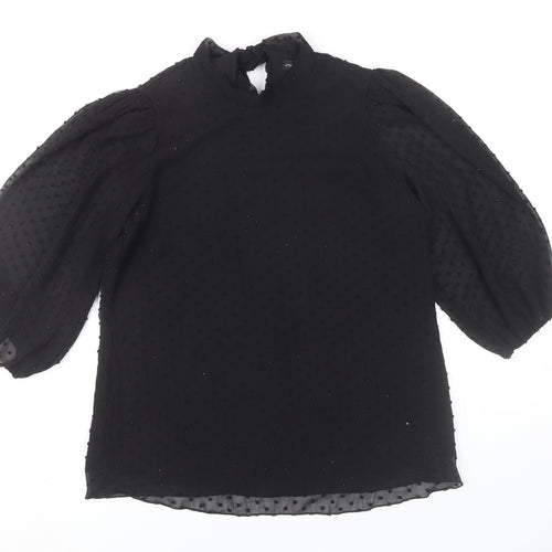 F&F Womens Black Size 8 Tunic Blouse Puff Sleeve High Neck