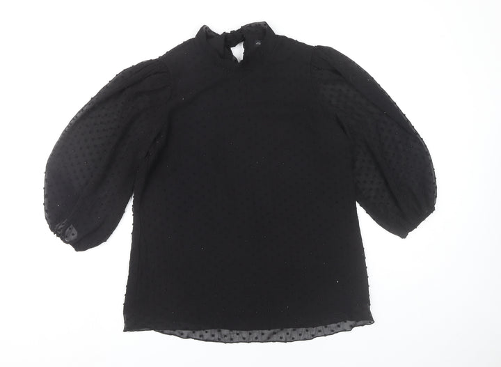 F&F Womens Black Size 8 Tunic Blouse Puff Sleeve High Neck