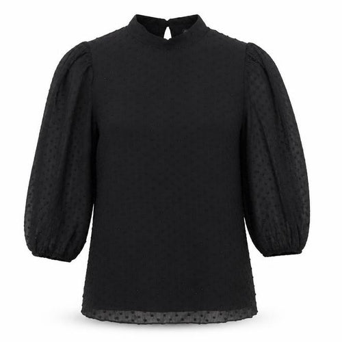 F&F Womens Black Size 8 Tunic Blouse Puff Sleeve High Neck